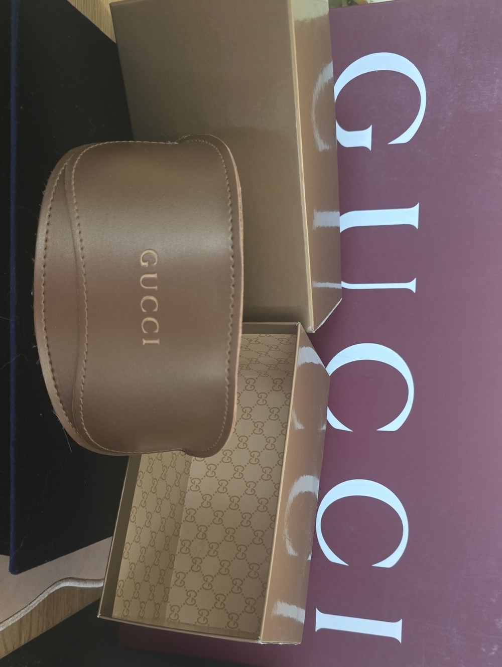 Gucci Brown Leather Sunglasses Case with Gold Logo